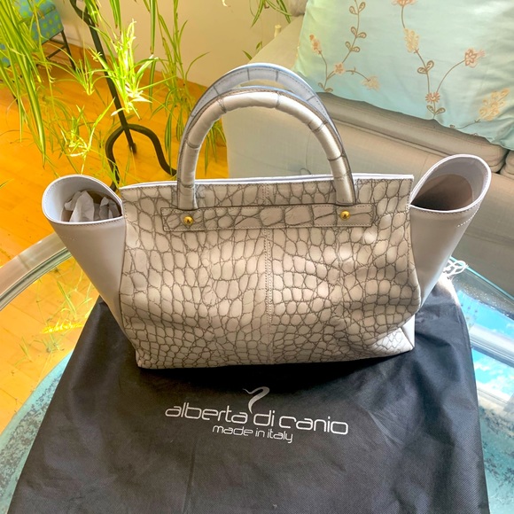 ✨Alberta Dicanio✨ Croc, Gray Italian Leather Handbag W/Dusk Bag - Picture 1 of 10
